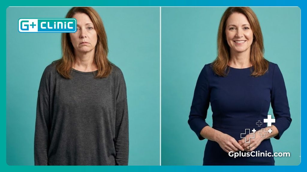 Фото до и после, демонстрирующее результат реконструкции груди