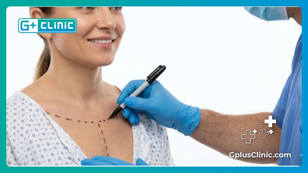 Профессиональная разметка перед операцией по реконструкции груди.