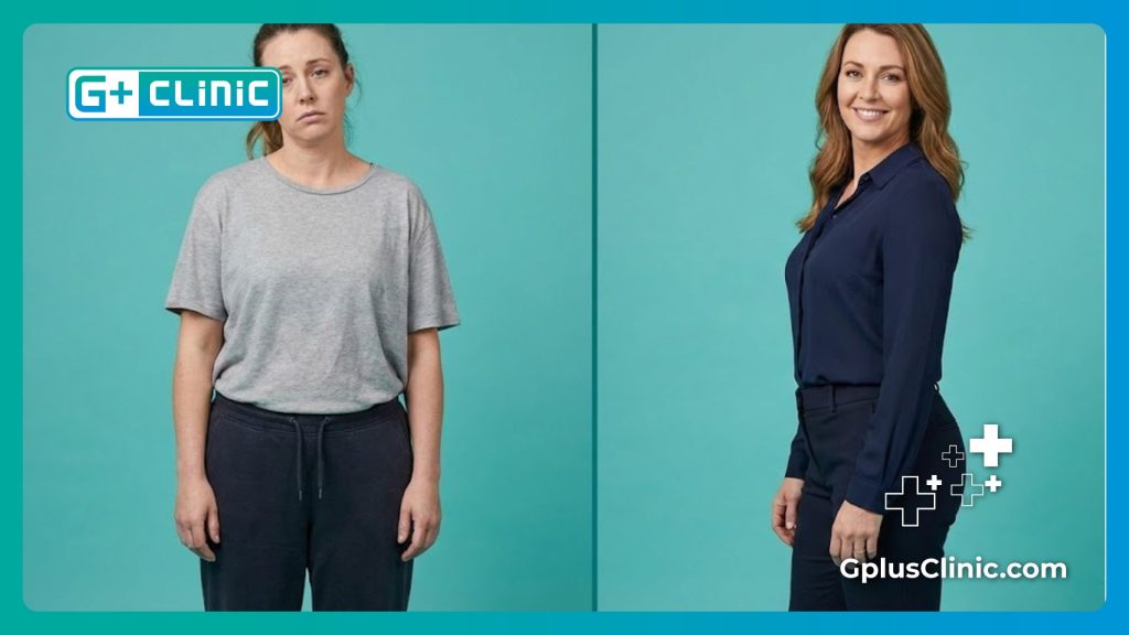 Comparaison avant après montrant le résultat de l'augmentation des fessiers.