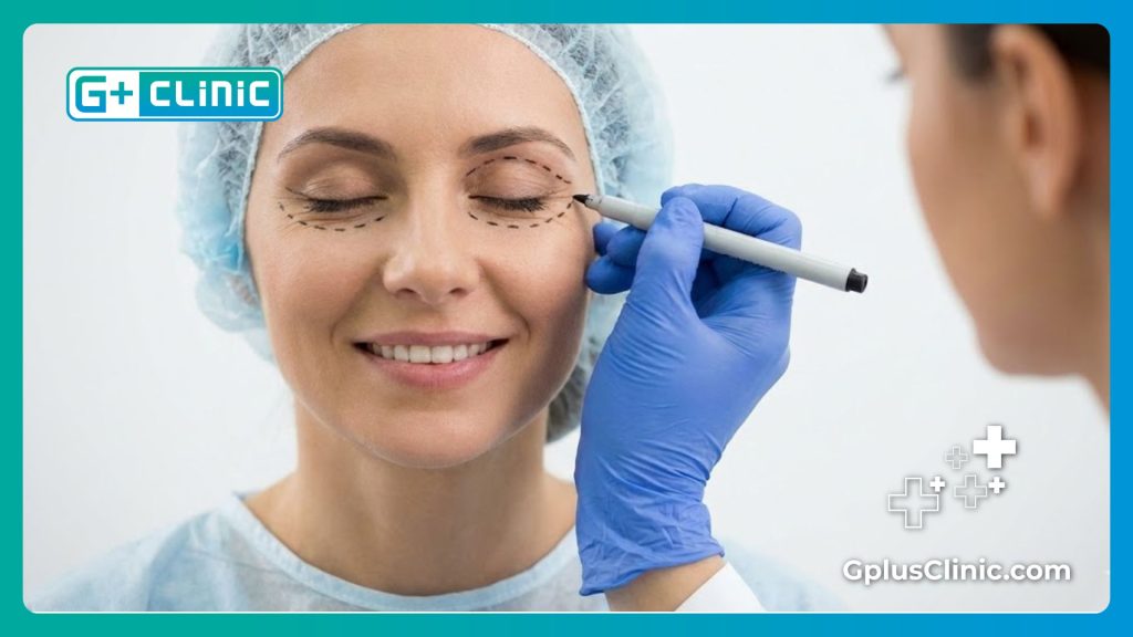 Cirujano marcando los párpados para la Cirugía de agrandamiento de ojos en Turquía.