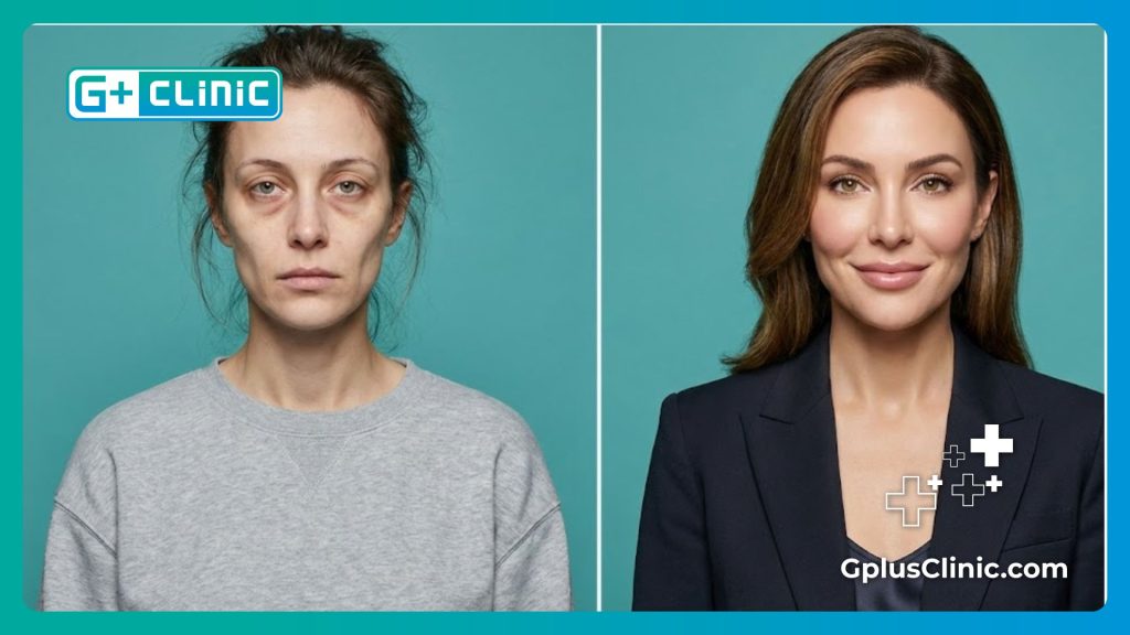 Comparaison avant après montrant le rajeunissement par injection de graisse