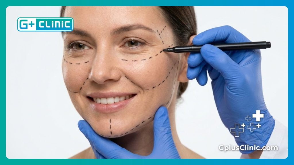 Marquage préopératoire sur le visage pour une injection de graisse précise