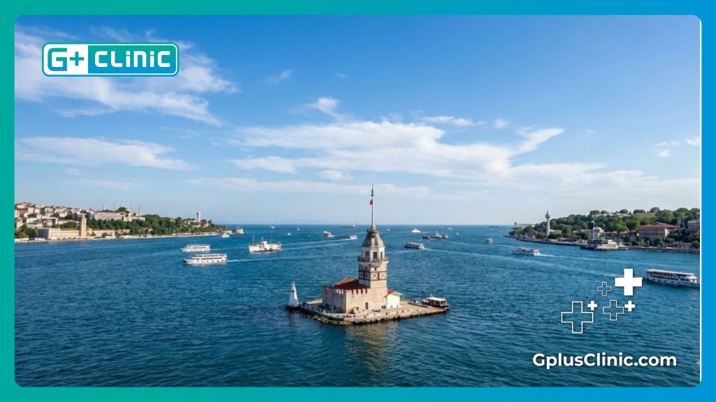 Вид на Босфор и Девичью башню в Стамбуле для пациентов медицинского туризма.