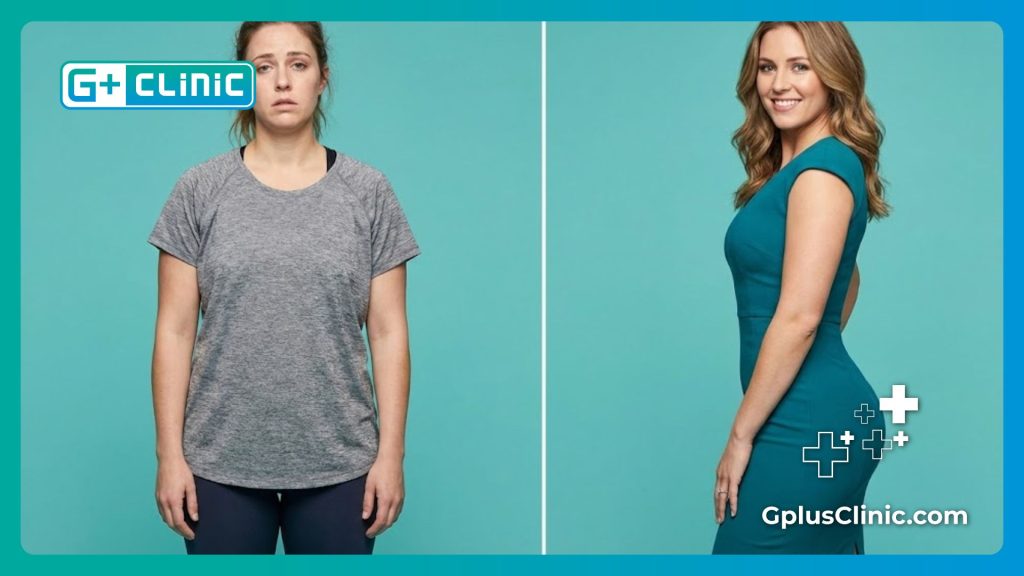 Фото до и после безопасной коррекции фигуры и ягодиц