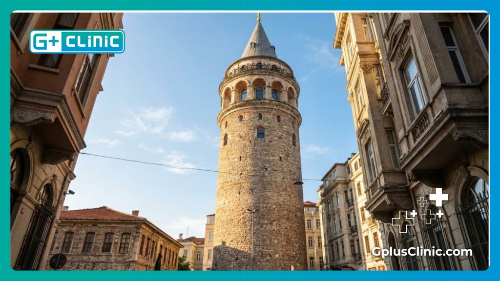 Приглашение на лечение в Стамбул на фоне башни Галата.