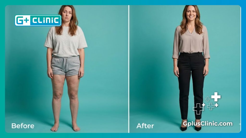 مقارنة قبل وبعد تظهر نتائج شد الفخذين بشكل طبيعي