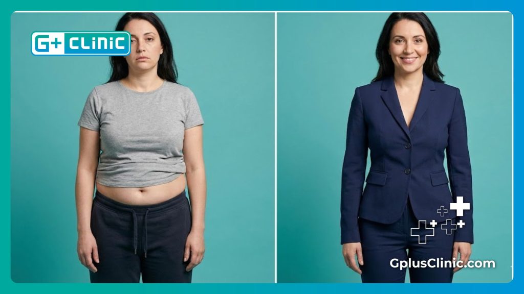 Comparación antes y después de la transformación por liposucción 360.
