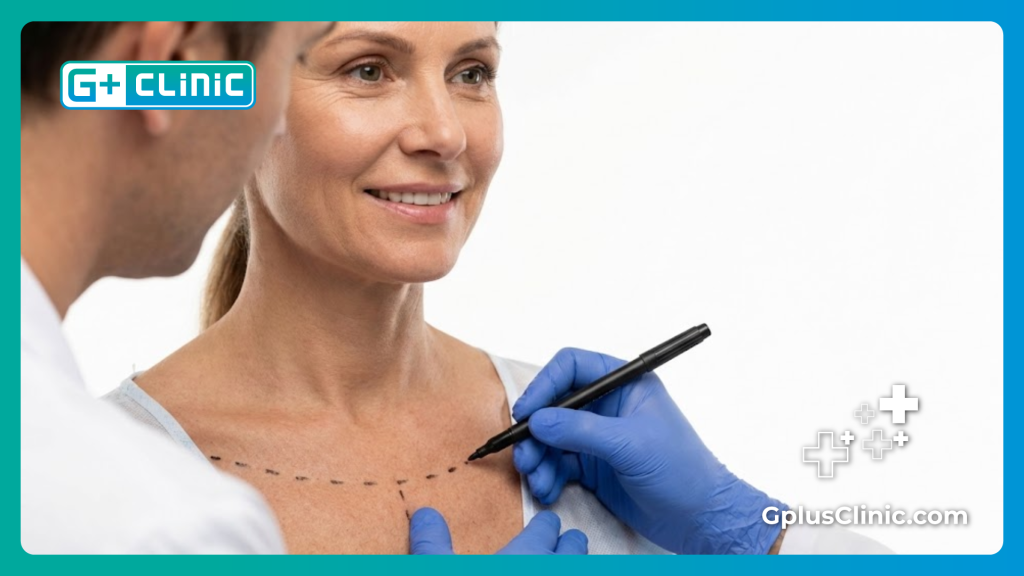 Врач наносит хирургическую разметку перед процедурой