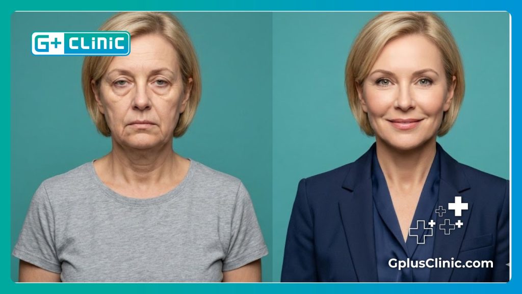 Comparaison avant après montrant un résultat de lifting réussi et sûr