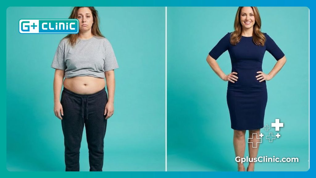 مقارنة قبل وبعد تظهر تحول منطقة الخصر والبطن وتجنب المخاطر