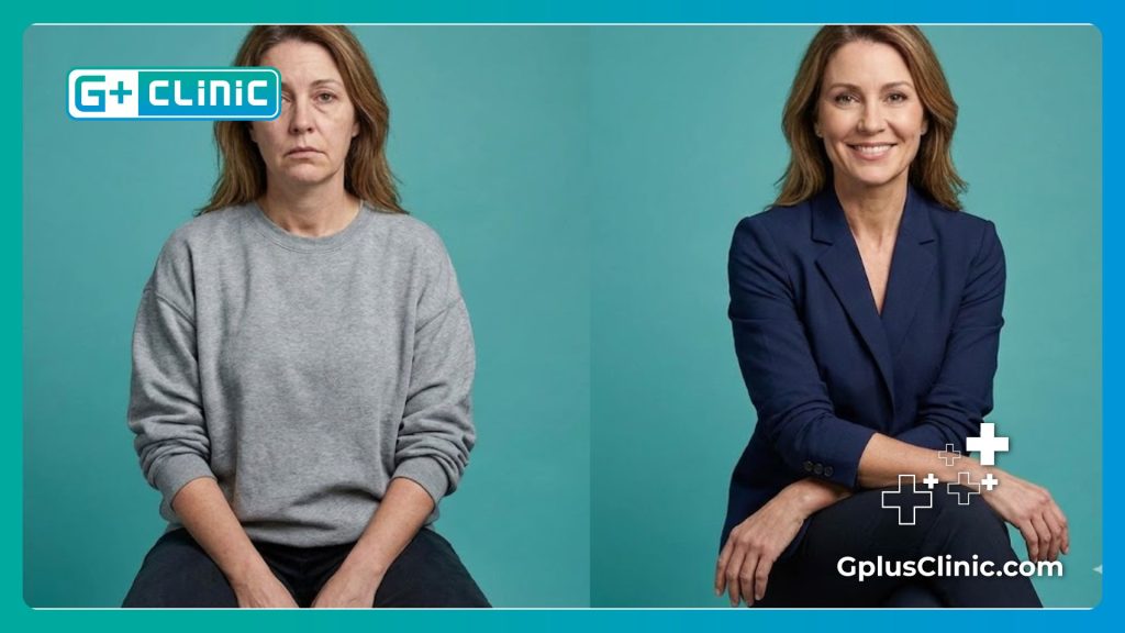 Before and after transformation showing successful body contouring