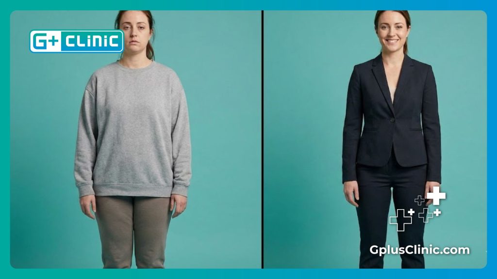 صورة مقارنة قبل وبعد تظهر نتائج نحت الفخذين وتناسق القوام