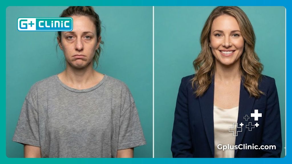 Сравнение до и после коррекции кончика носа у девушки