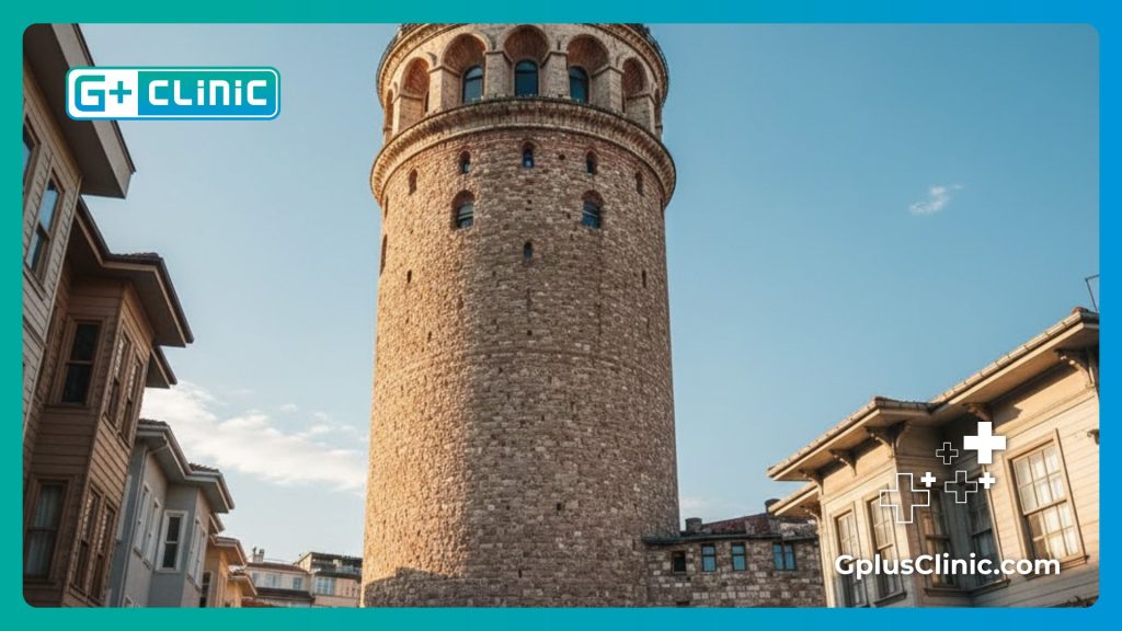 Doctor profesional con vista panorámica de Estambul.