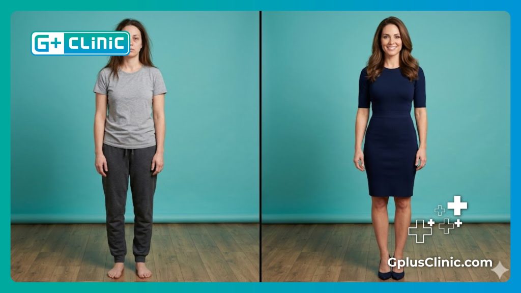 Сравнение до и после, показывающее безопасные результаты пластической хирургии.