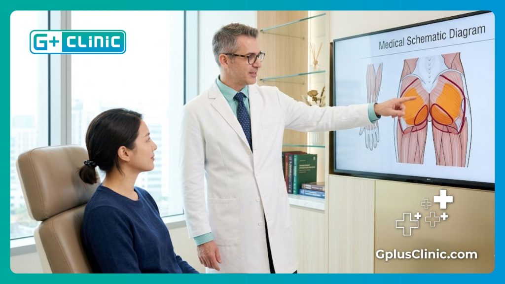 Close-up of perfect skin texture and successful body contouring results.