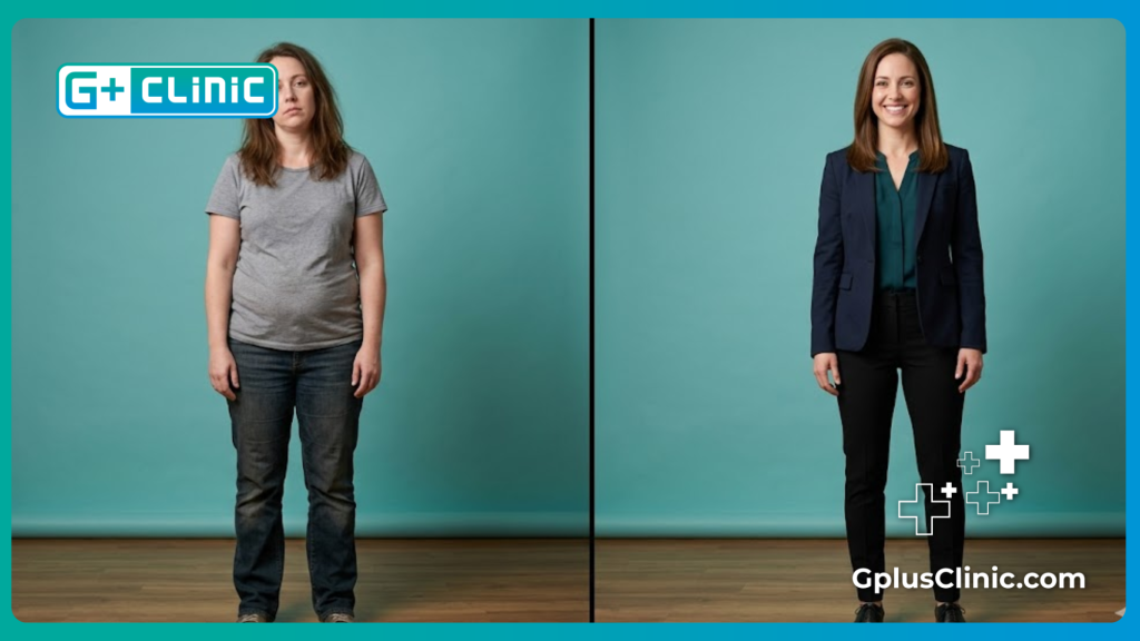 مقارنة قبل وبعد لفقدان الوزن بنجاح وأمان.