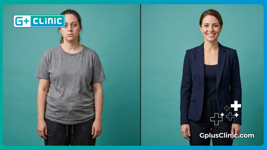 Цифровое сравнение фигуры до и после успешного похудения.