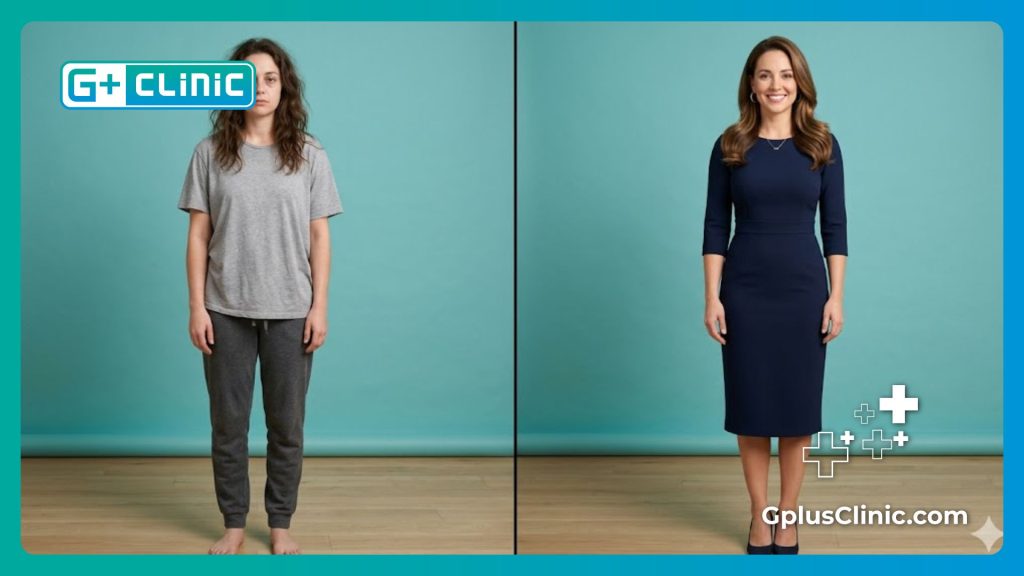 Split-screen transformation showing incredible before and after plastic surgery results