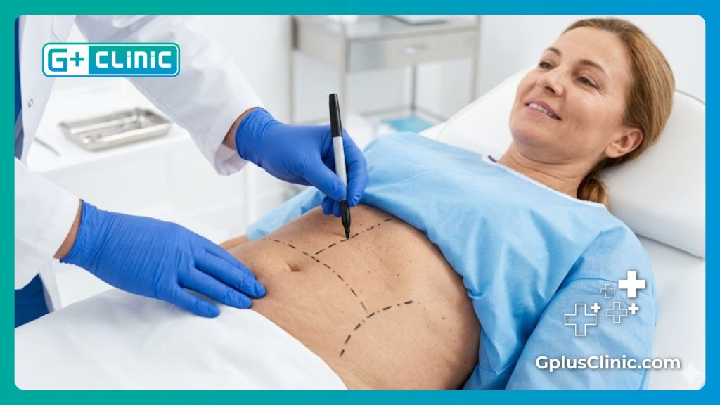 Surgeon marking the patient's torso for precise body contouring surgery.