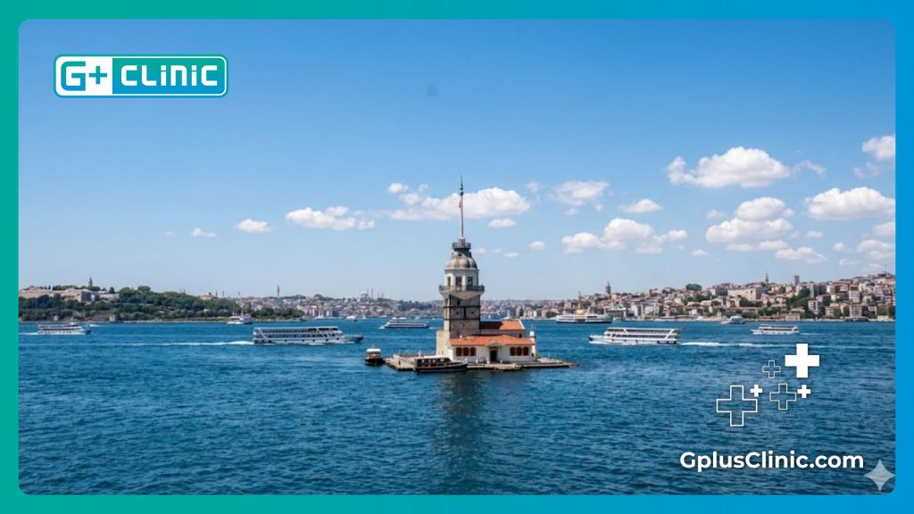 Beautiful daytime view of the Maiden's Tower in the Bosphorus, Istanbul.