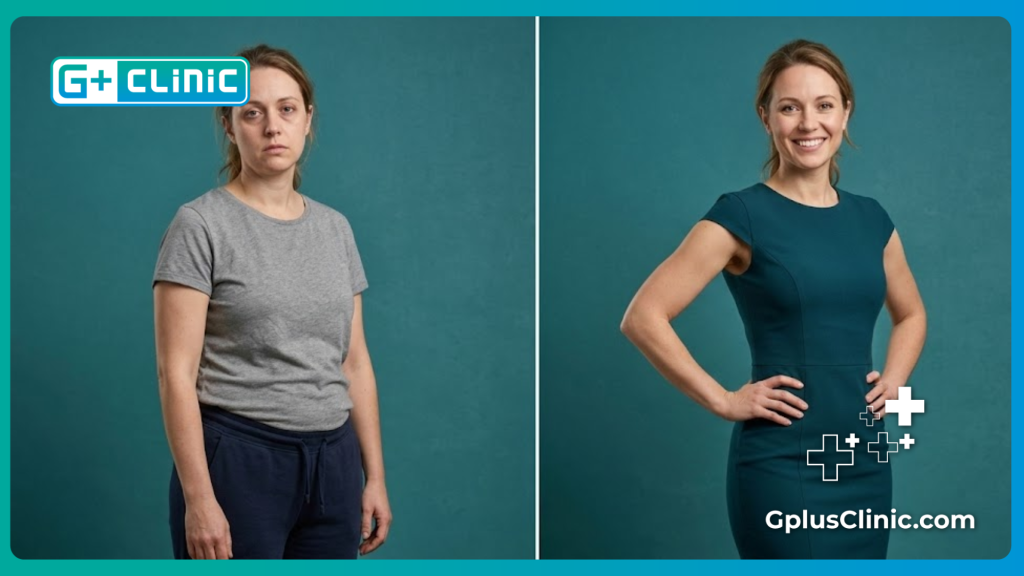 Avant et après d'une patiente ayant subi un lifting corporel réussi et sécurisé