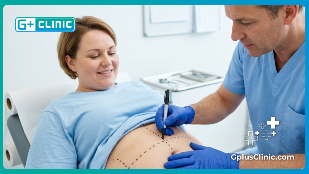 Chirurgien préparant et marquant avec précision l'estomac du patient