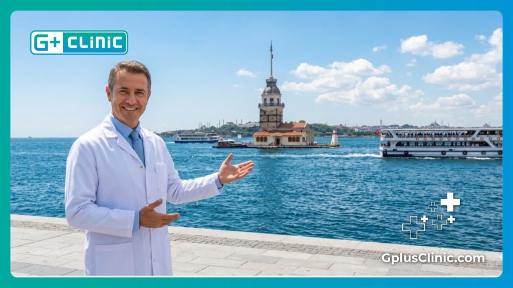 Турецкий пластический хирург на фоне пролива Босфор в Стамбуле