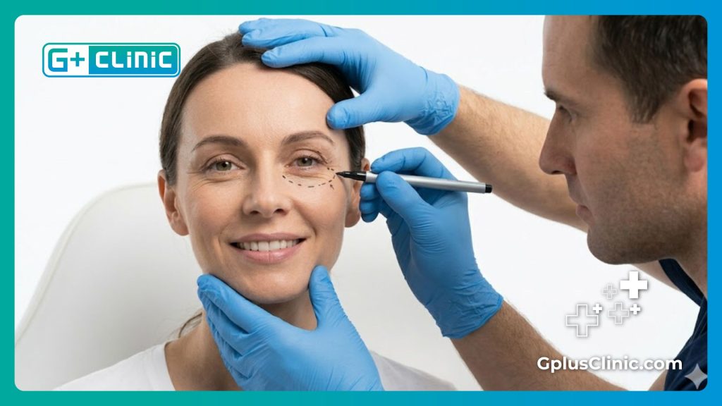 Surgeon marking the eye area precisely to minimize surgical risks
