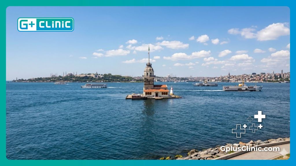 طبيب يرحب بالمريض في اسطنبول مع مشهد البوسفور
