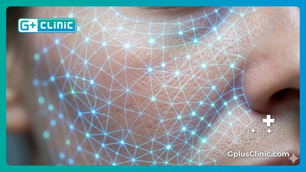 Цифровое сканирование кожи лица для точного проведения процедуры мезотерапии.