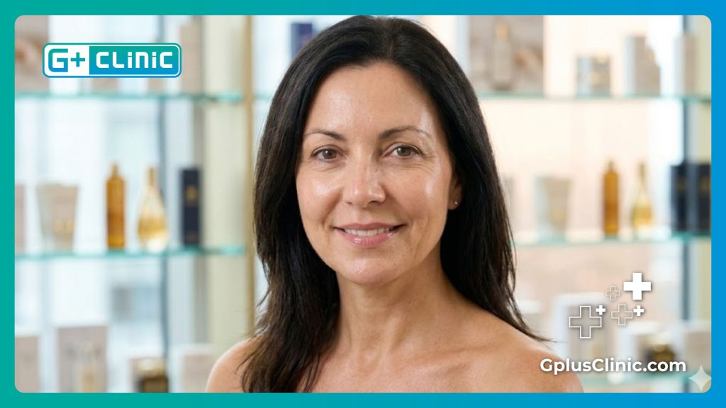 Счастливый пациент с сияющей и здоровой кожей после успешного курса мезотерапии.