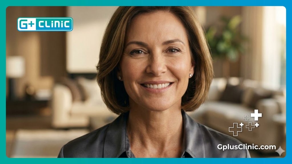 Résultat esthétique parfait et visage rajeuni après une procédure de lifting.