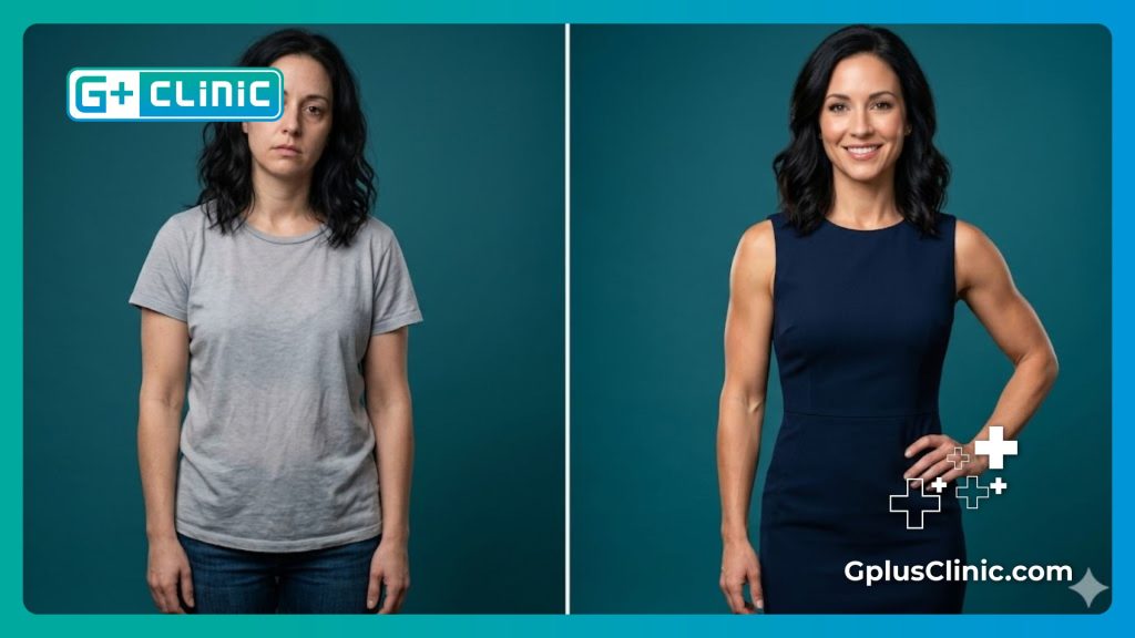 Imagen de antes y después que muestra la transformación de los brazos.