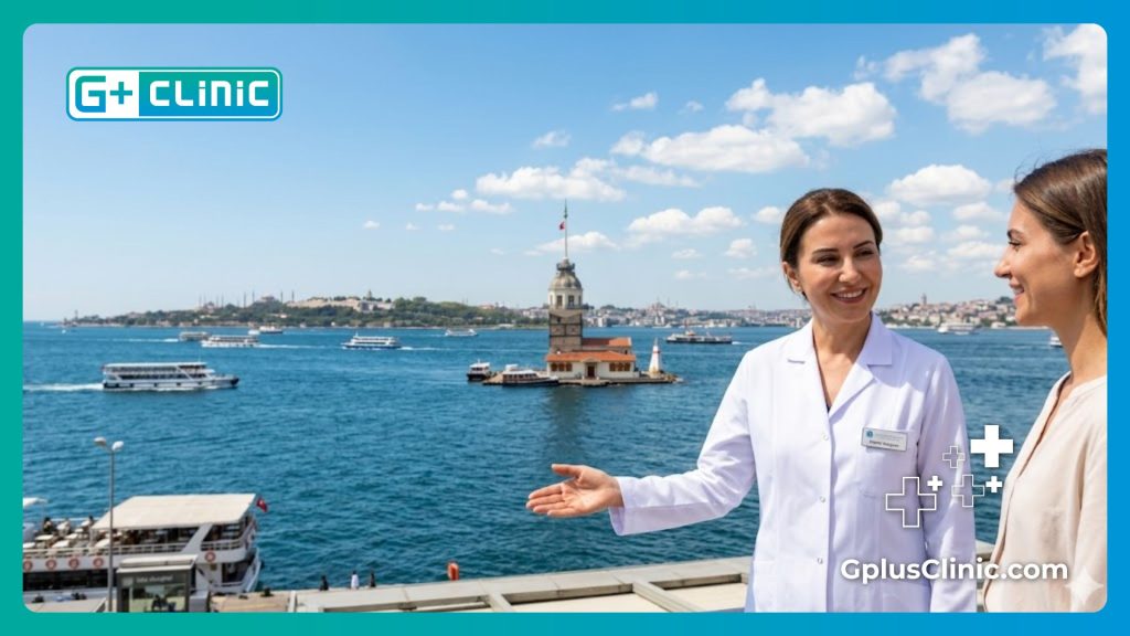 Доктор приветствует пациента на фоне достопримечательностей Стамбула