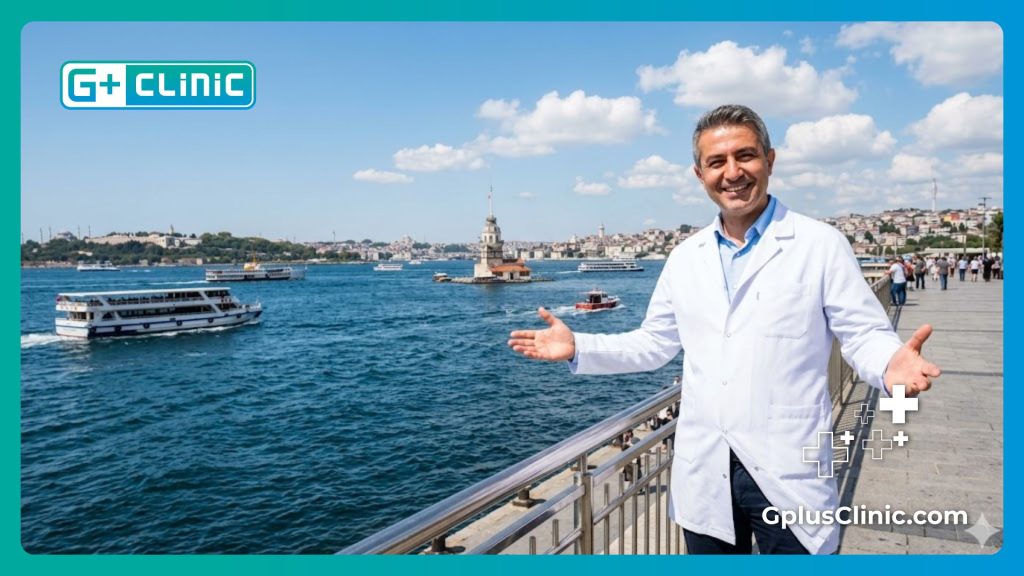 Médecin esthétique accueillant ses patients devant le Bosphore à Istanbul