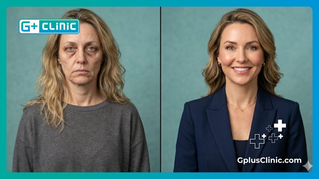 Визуализация лица до и после процедуры контурной пластики