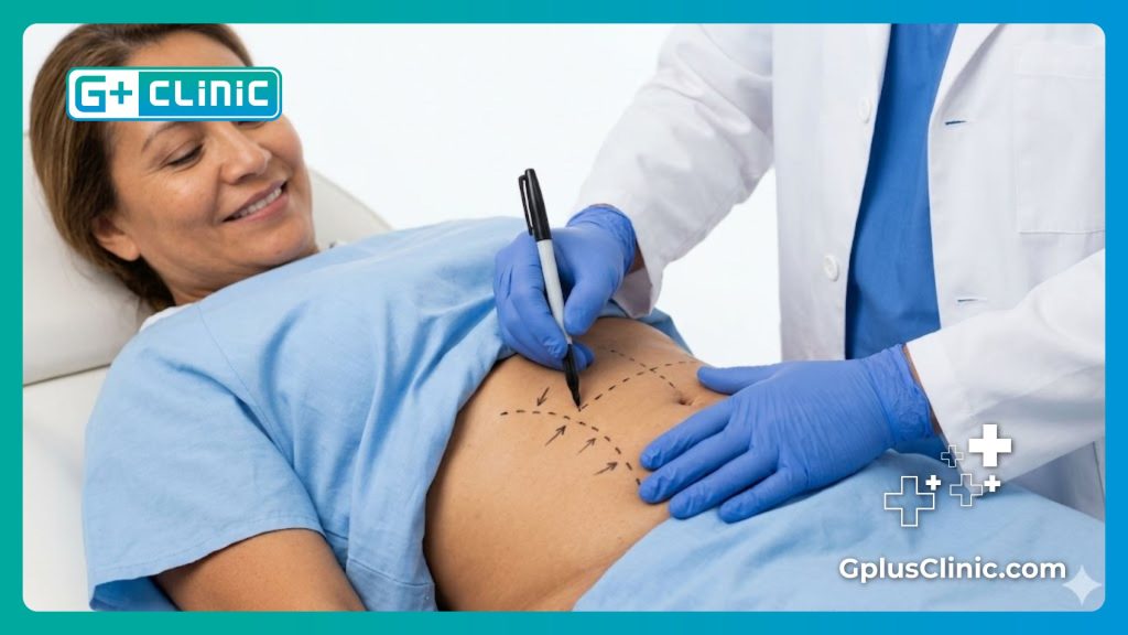 Préparation médicale précise de l'abdomen pour des résultats parfaits.