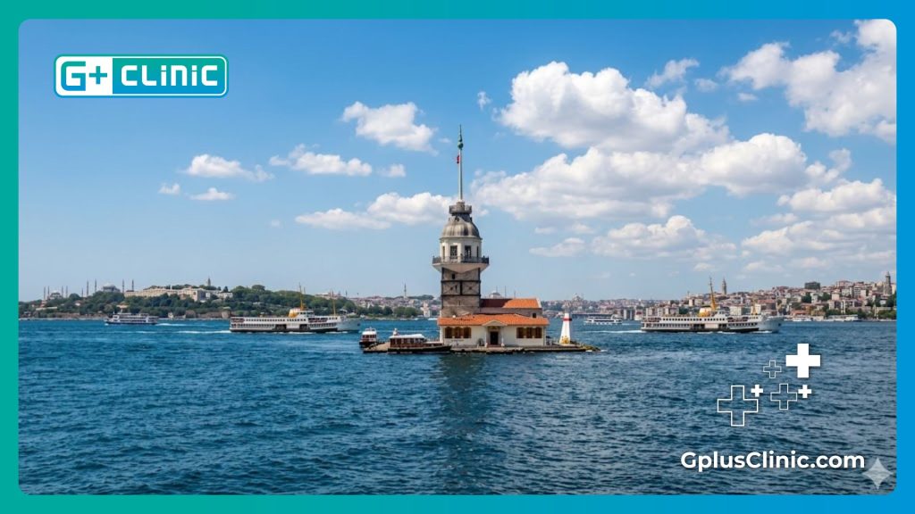 Tour de Léandre sur le Bosphore à Istanbul sous un ciel bleu.