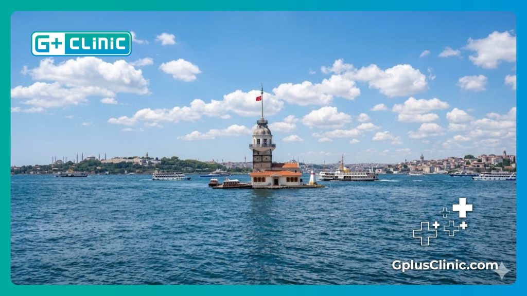 Vue panoramique de la Tour de Léandre sur le détroit du Bosphore à Istanbul.