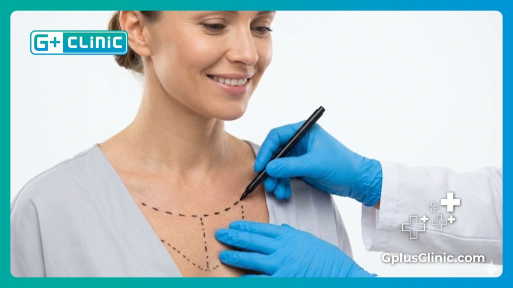 Surgeon carefully marking the chest area for a precise volume enhancement procedure