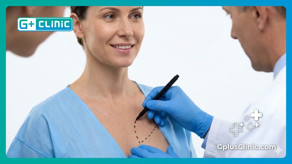 Пластический хирург наносит хирургическую разметку