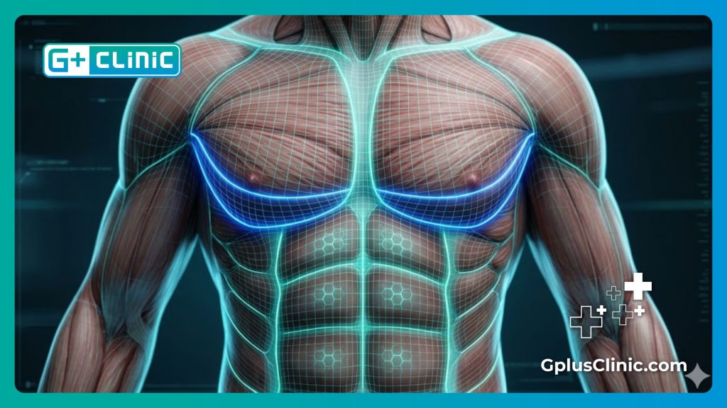 High-tech digital anatomical mesh scan of the chest area.