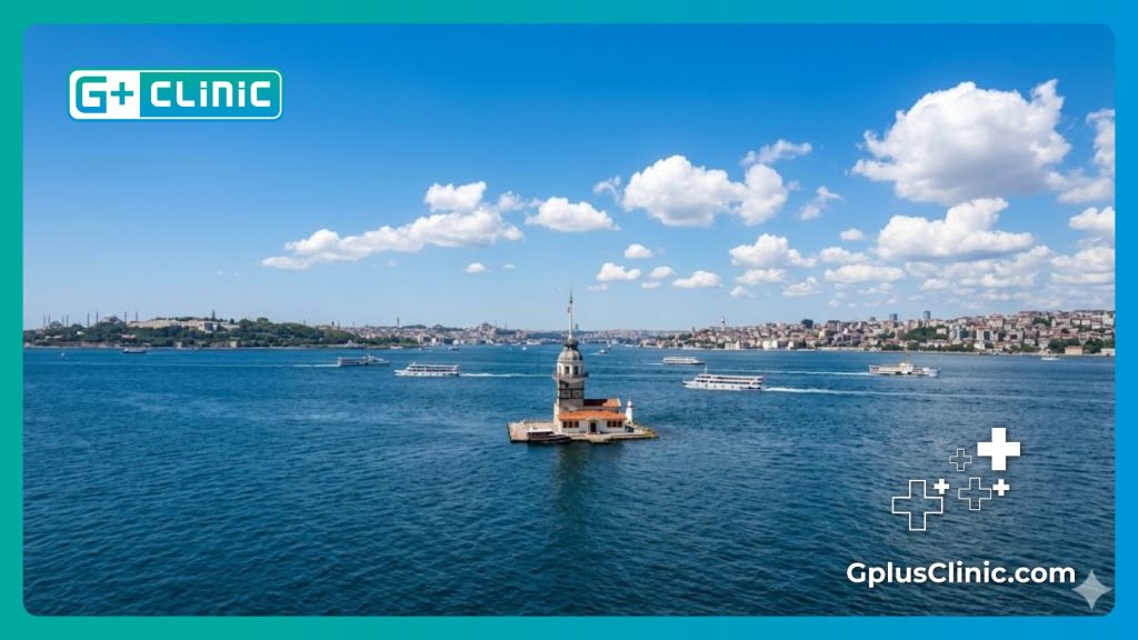 Doctor recibiendo a la paciente en los paisajes de Estambul