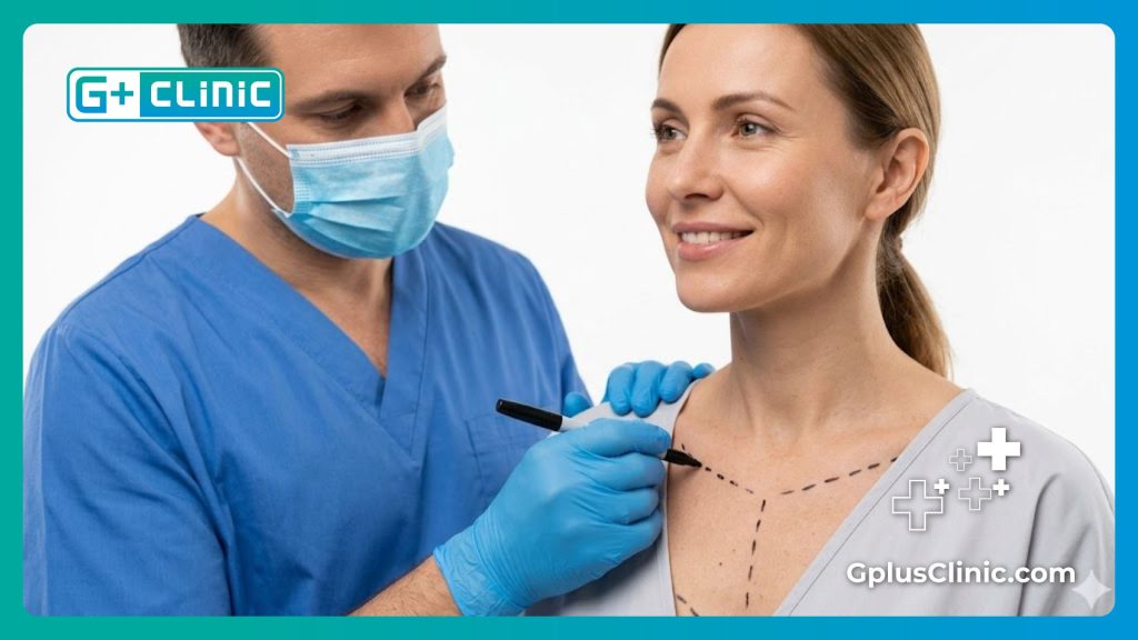 Resultado estético perfecto y armonioso después de la operación de senos