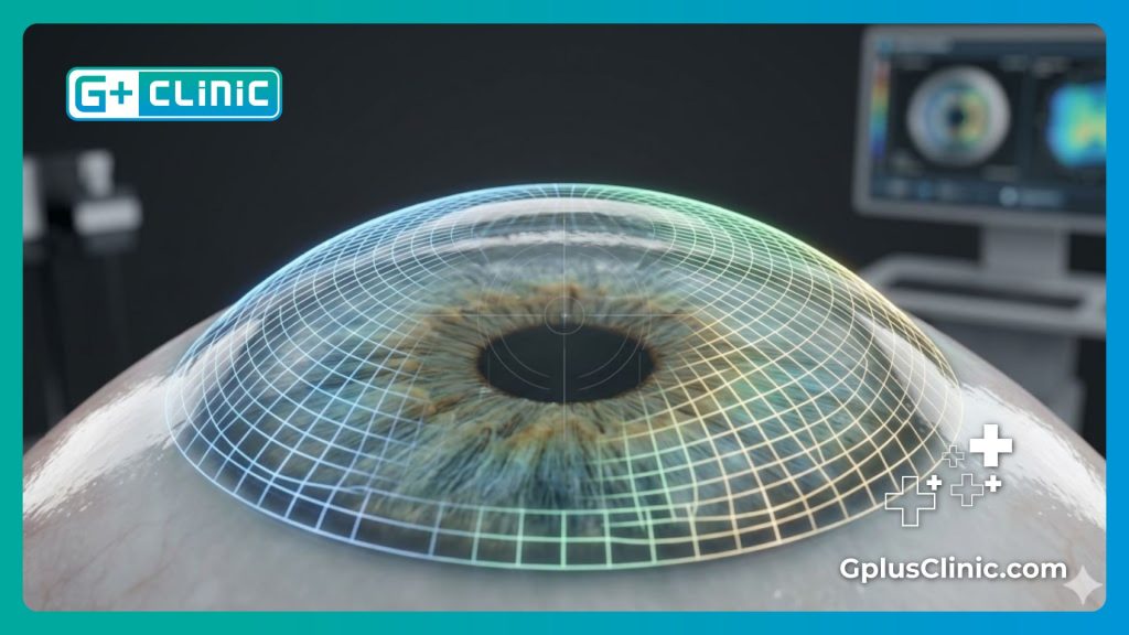 Escaneo topográfico digital que muestra el fortalecimiento de la estructura de la córnea