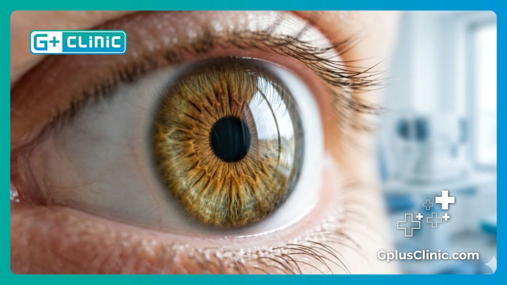 Ojo claro y saludable que muestra el resultado perfecto del tratamiento