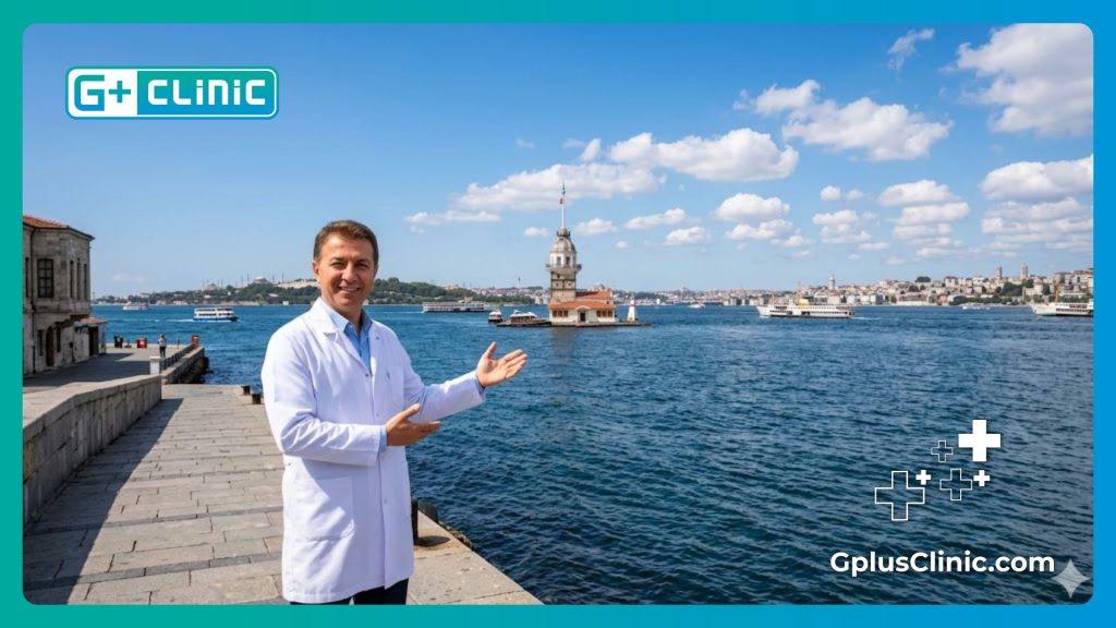 طبيب يرحب بالمرضى في اسطنبول أمام برج الفتاة