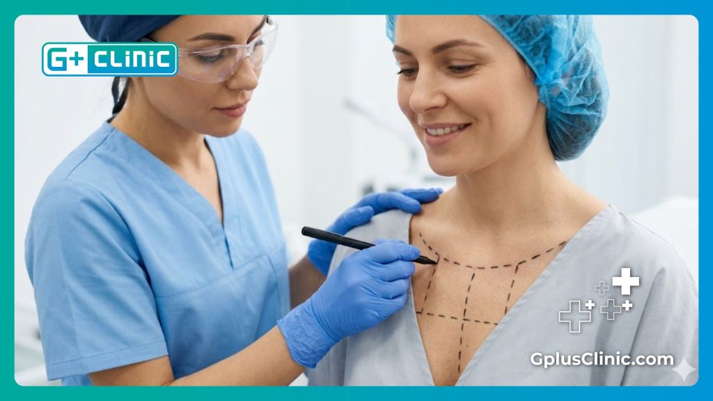 Close up of precise surgical markings on a patient for flawless results