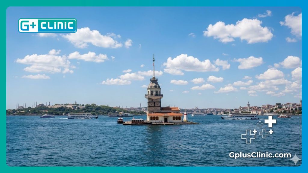 Friendly doctor welcoming a patient with the Bosphorus in the background